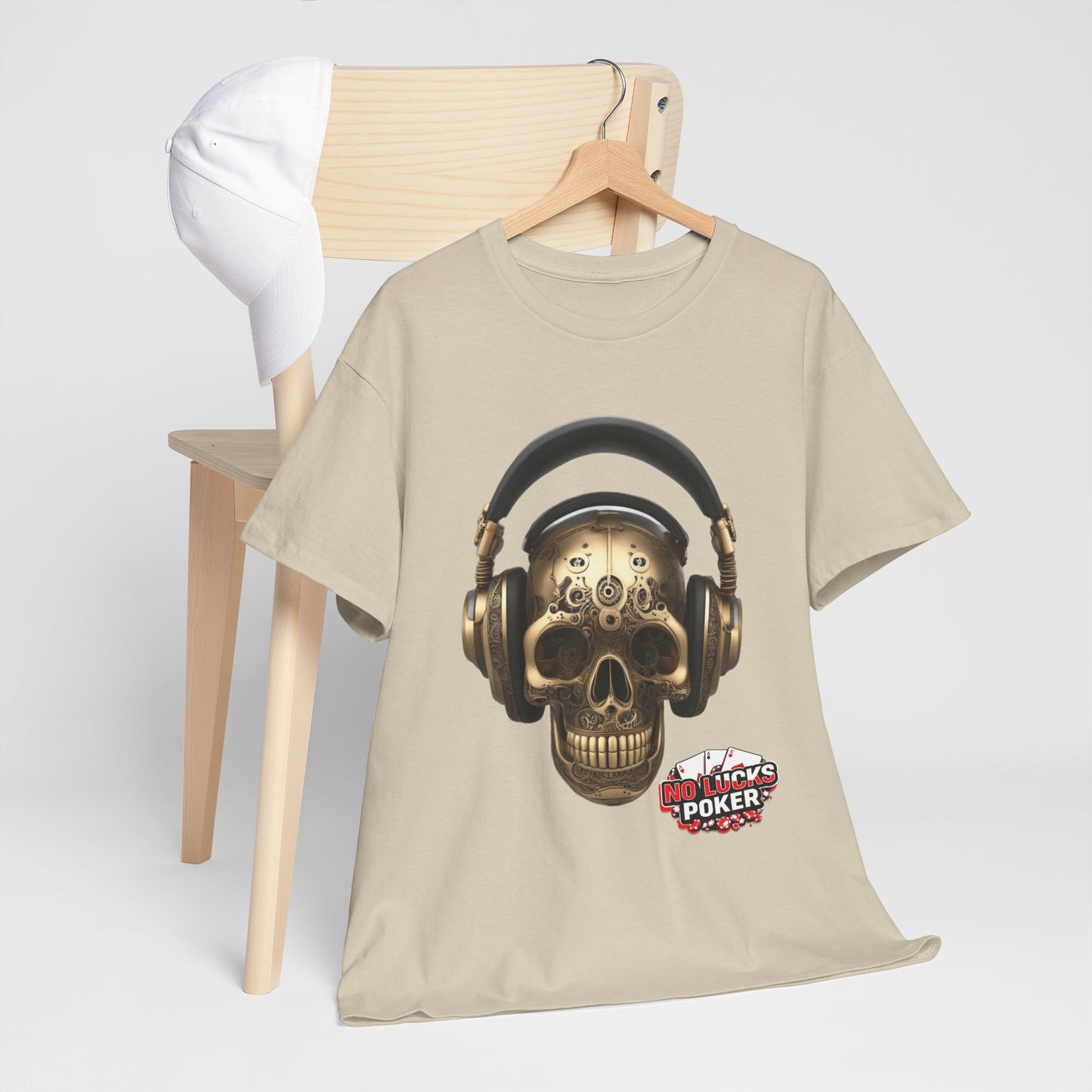 Clockwork steampunk Skull with headphones unisex heavy cotton T-shirt