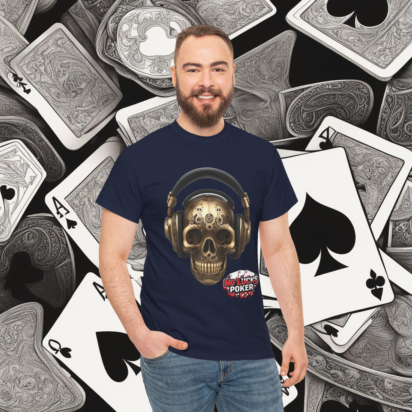 Clockwork steampunk Skull with headphones unisex heavy cotton T-shirt