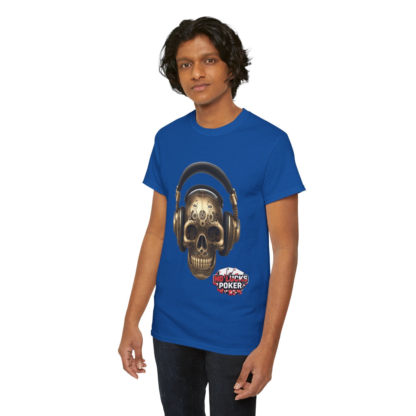 Clockwork steampunk Skull with headphones unisex heavy cotton T-shirt