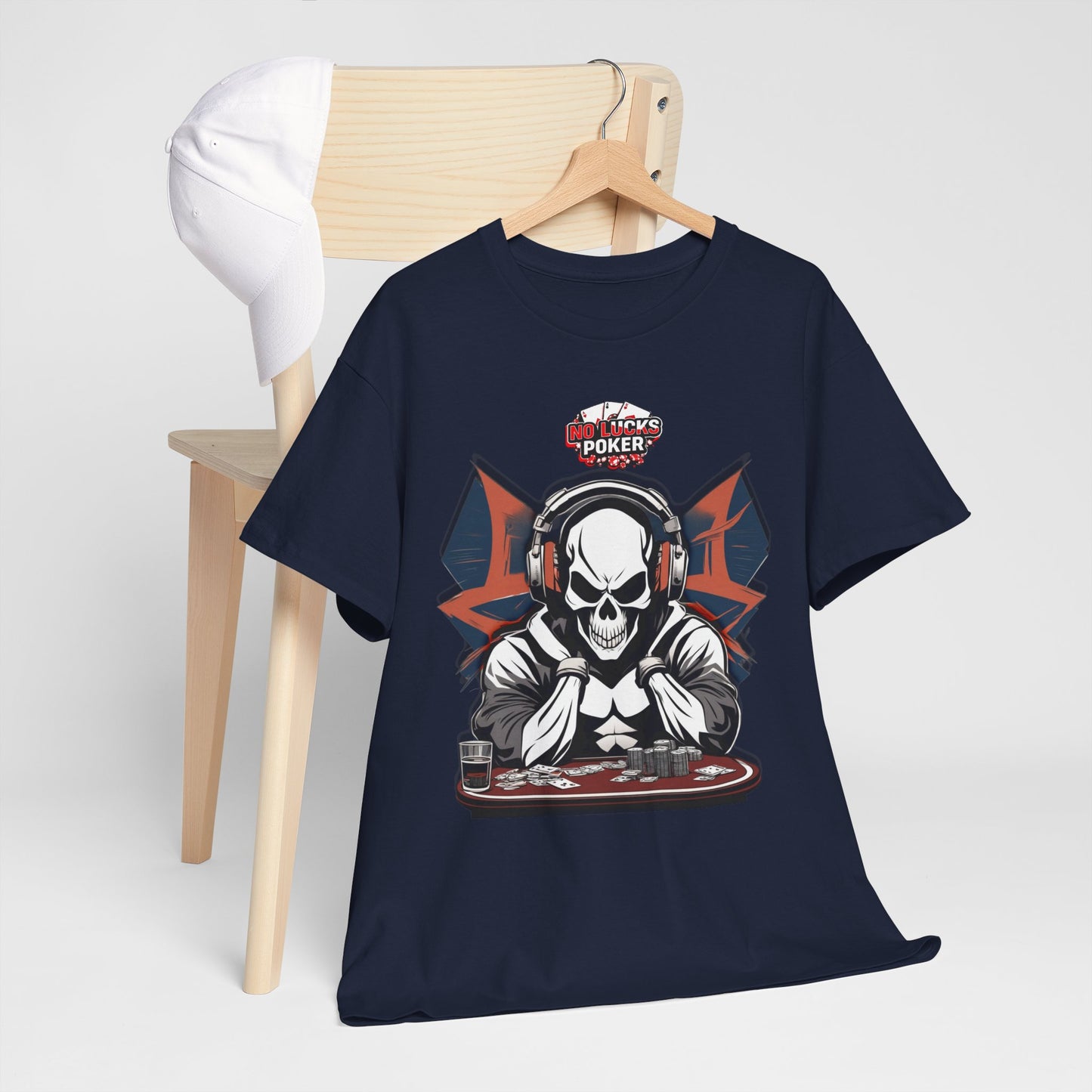 No Lucks Given – Hero/Villain Poker Skull Tee (Headphones Edition)