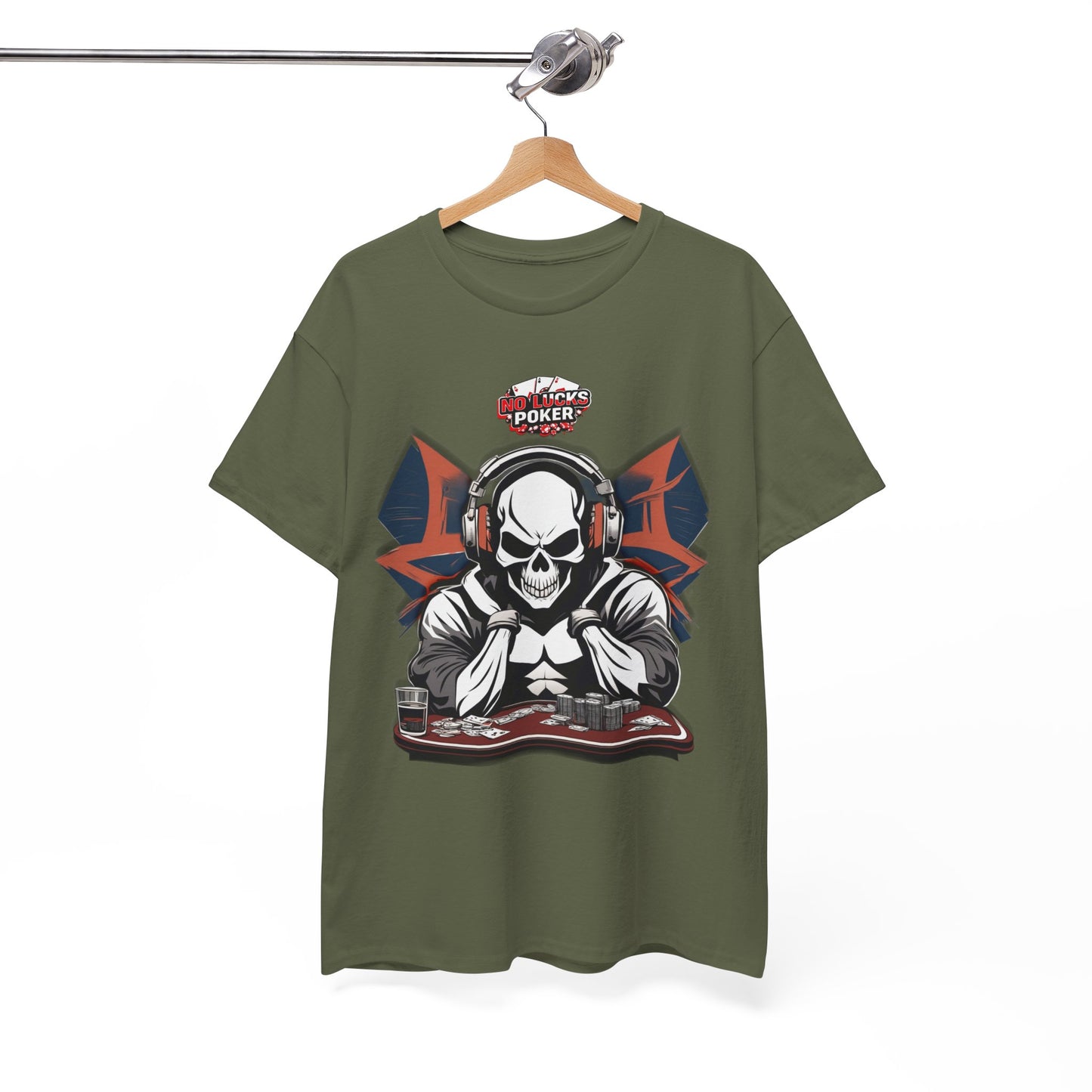 No Lucks Given – Hero/Villain Poker Skull Tee (Headphones Edition)