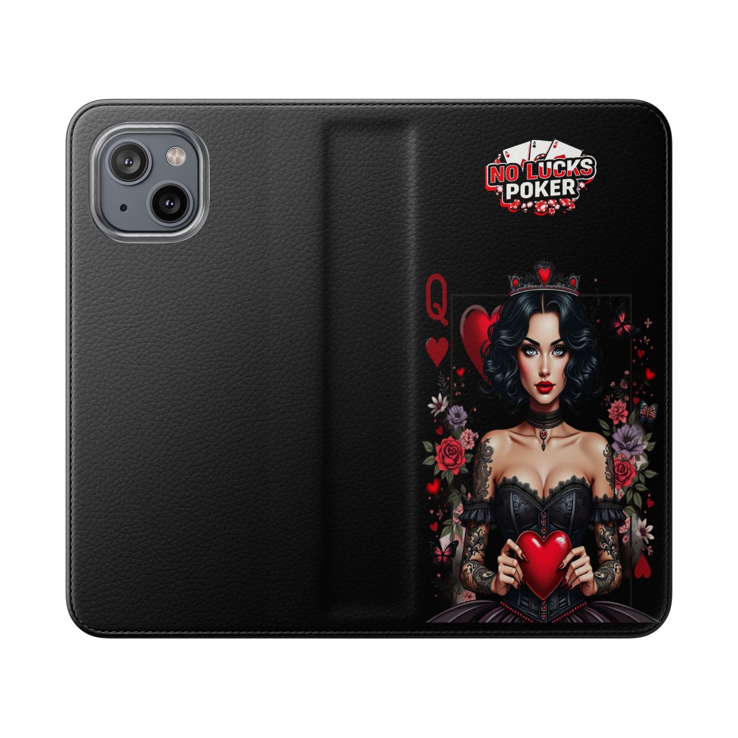 Queen of Hearts Gothic Wallet Phone Case | Zero Lucks – Dark Poker Design – iPhone & Android Phone Cover