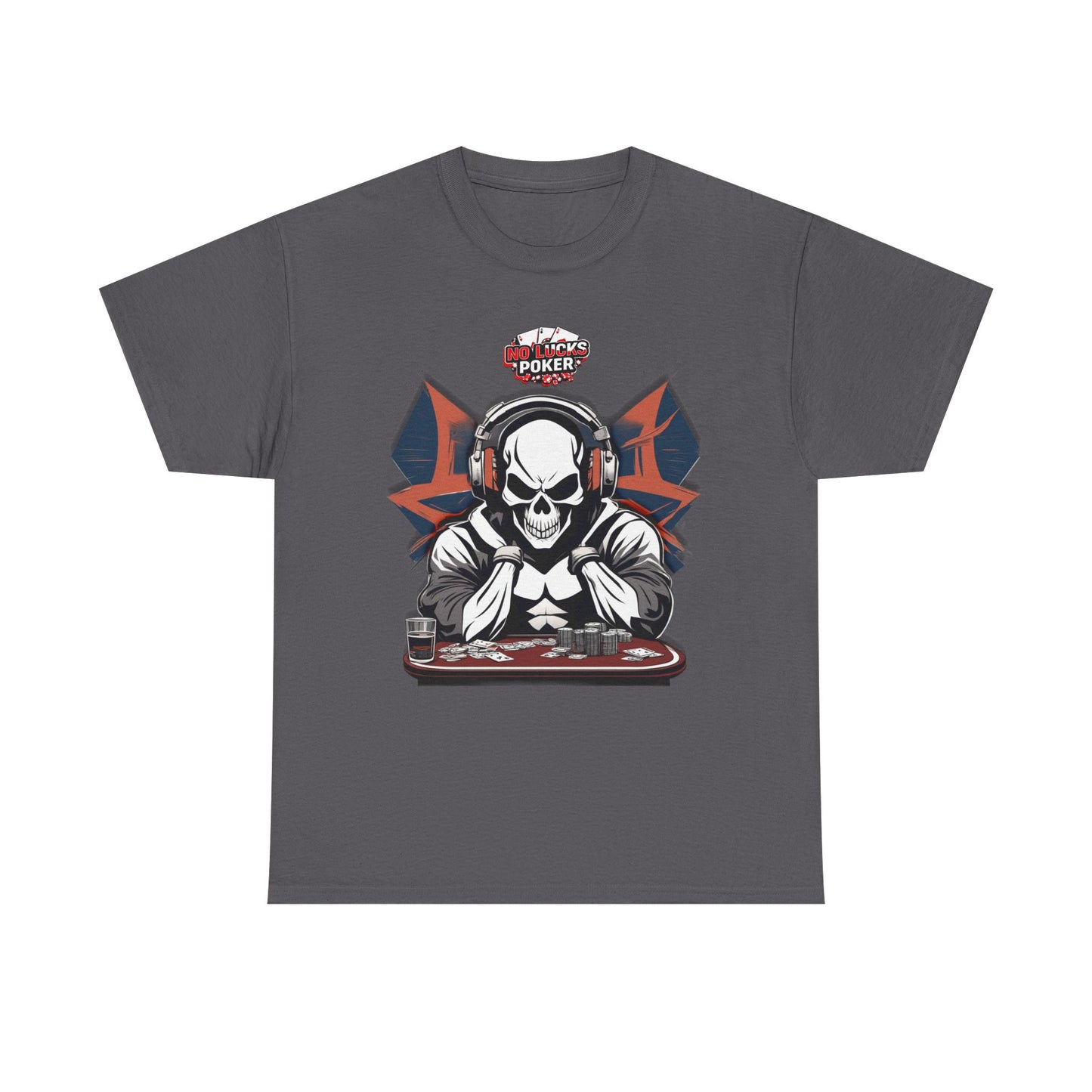 No Lucks Given – Hero/Villain Poker Skull Tee (Headphones Edition)