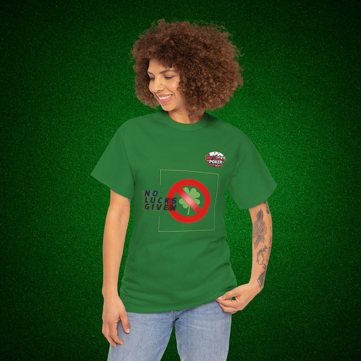 No Lucks Given Large Clover Poker T-Shirt Good Luck All-in