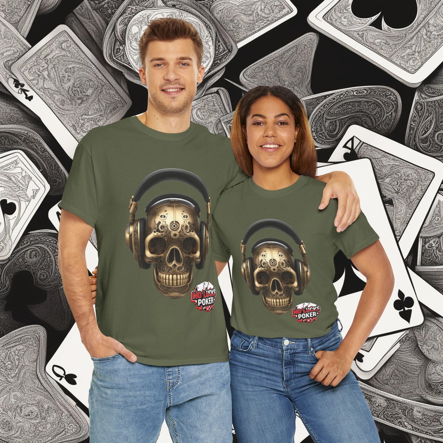 Clockwork steampunk Skull with headphones unisex heavy cotton T-shirt