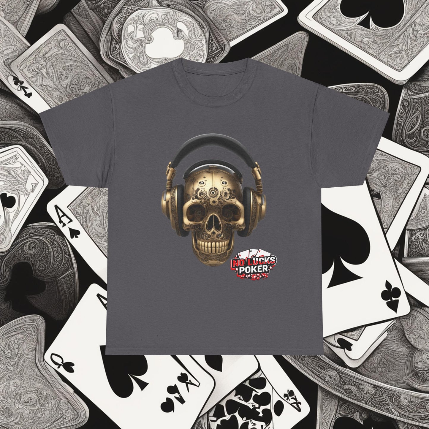 Clockwork steampunk Skull with headphones unisex heavy cotton T-shirt