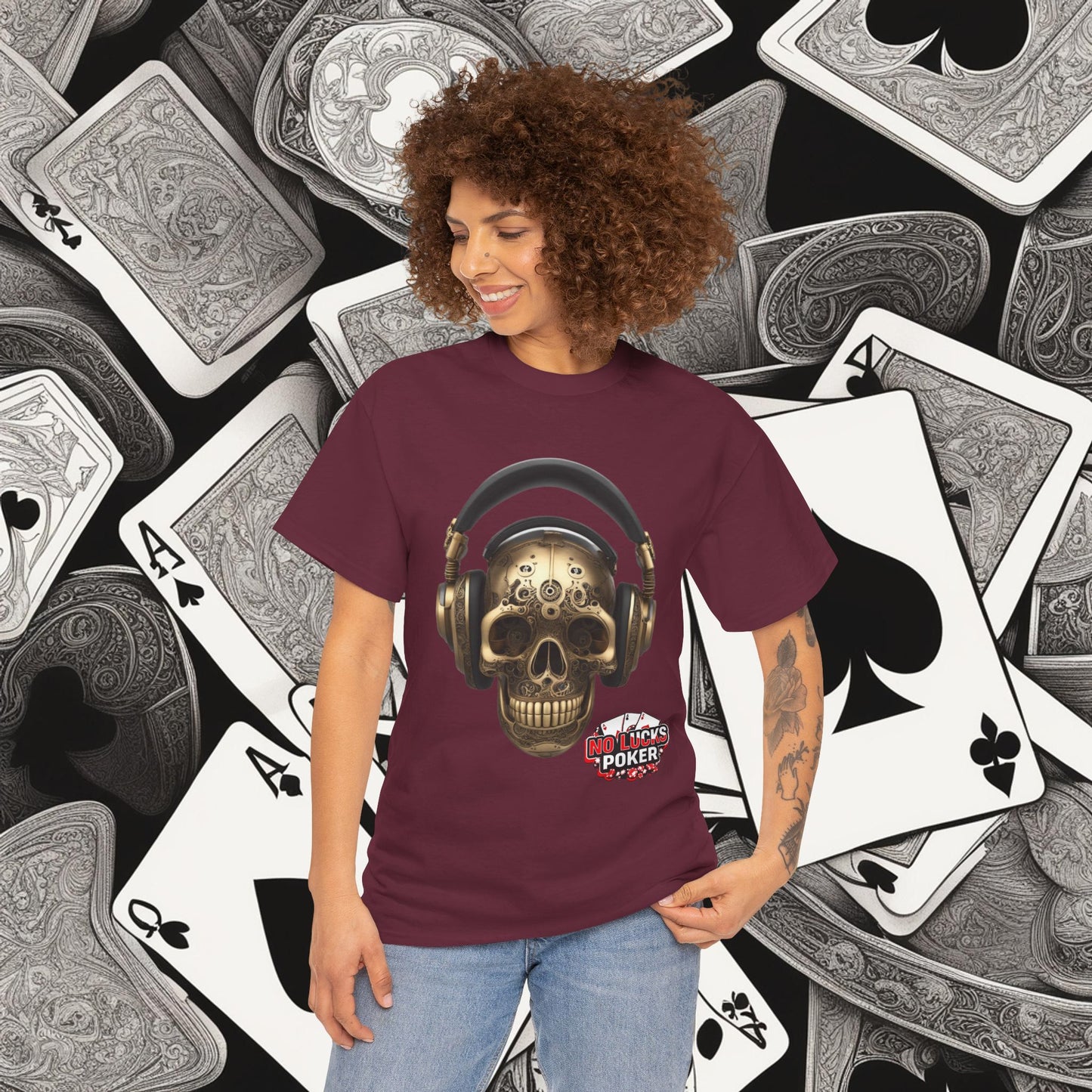 Clockwork steampunk Skull with headphones unisex heavy cotton T-shirt