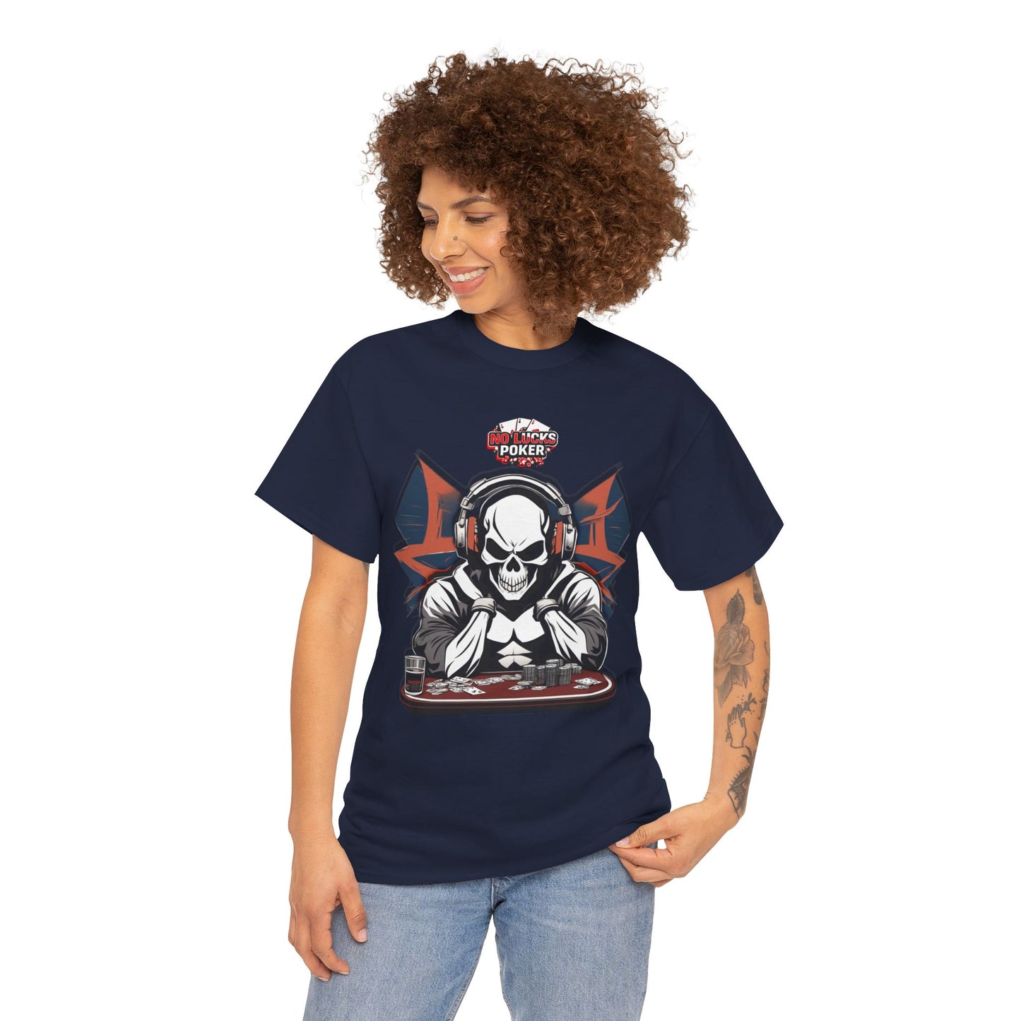 No Lucks Given – Hero/Villain Poker Skull Tee (Headphones Edition)