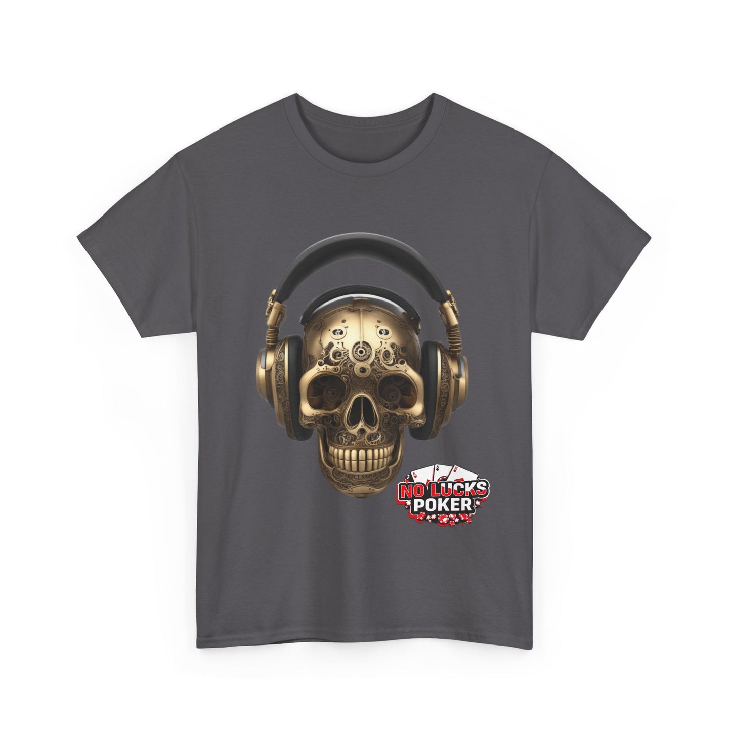 Clockwork steampunk Skull with headphones unisex heavy cotton T-shirt
