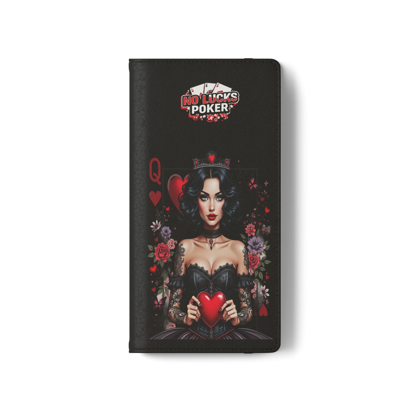 Queen of Hearts Gothic Wallet Phone Case | Zero Lucks – Dark Poker Design – iPhone & Android Phone Cover