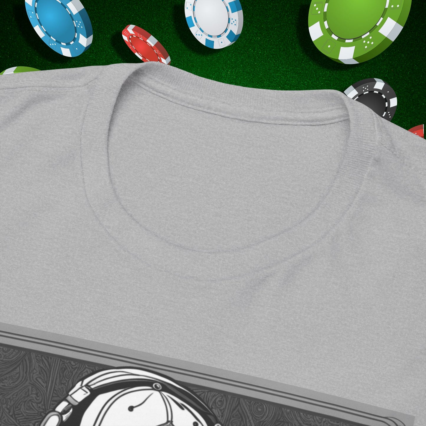 Poker Skull in hoodie and headphones unisex heavy cotton T-shirt No Lucks Given