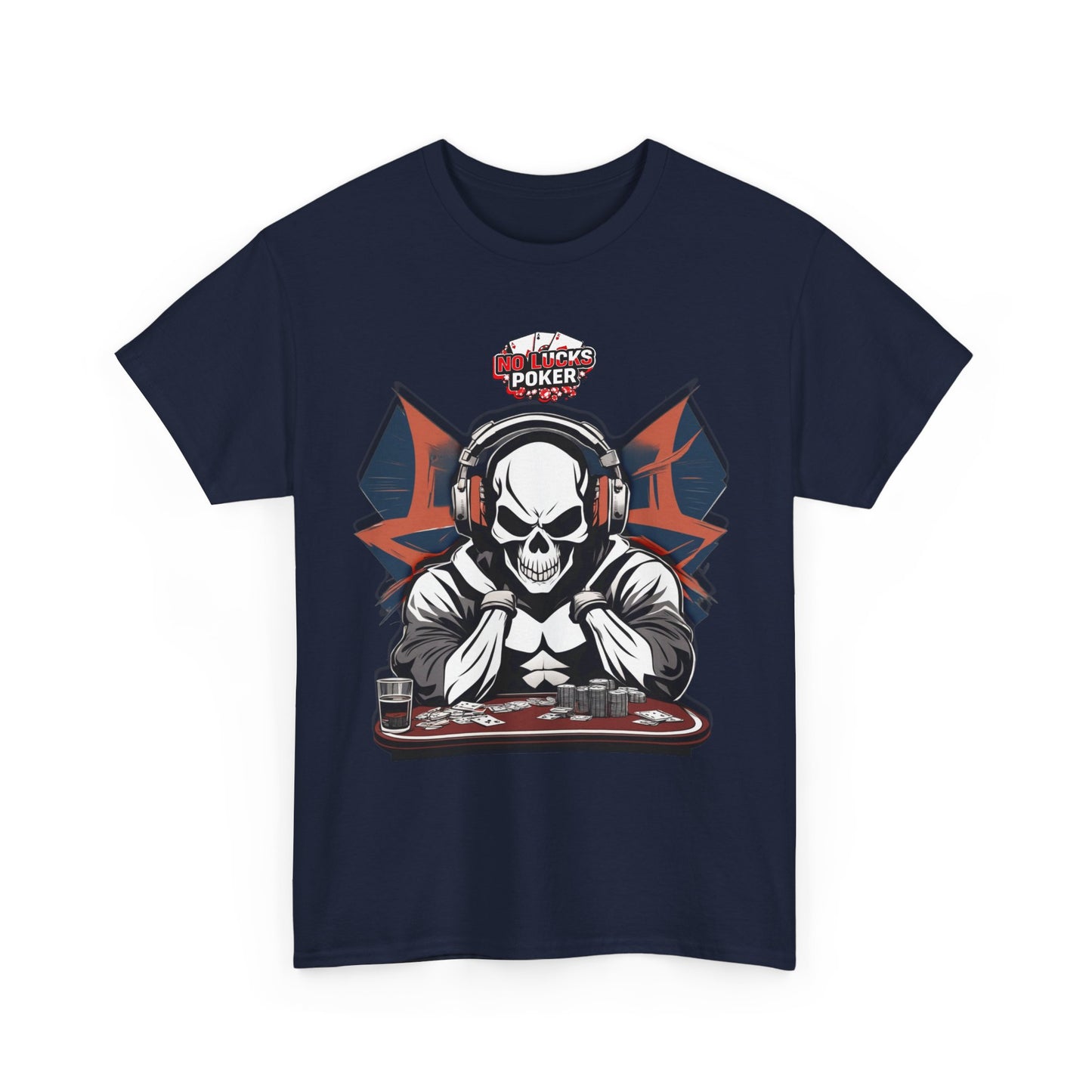 No Lucks Given – Hero/Villain Poker Skull Tee (Headphones Edition)