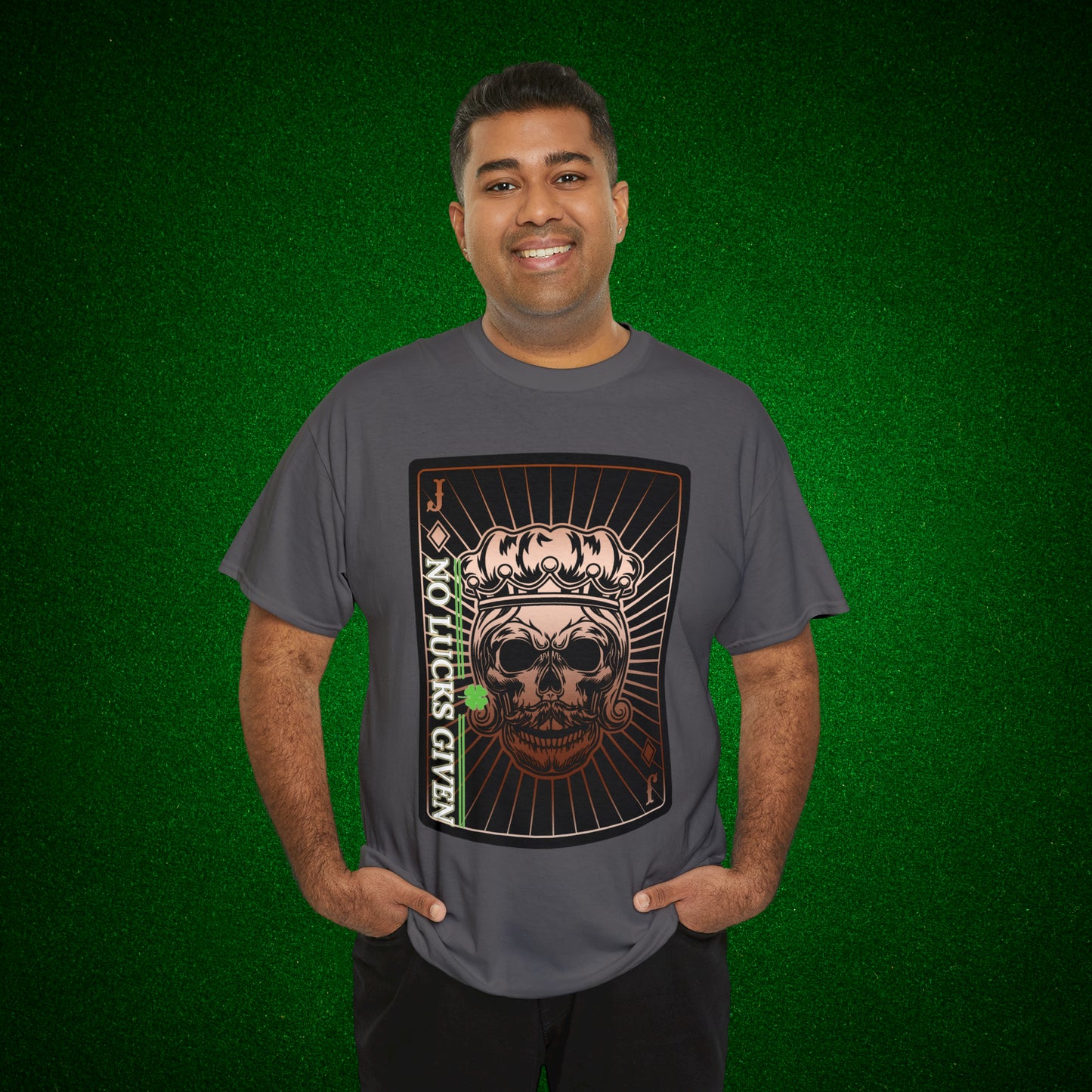 No Lucks Given Jack Skull in Crown of Diamonds Copper Poker T-Shirt Must have Good Luck All-in