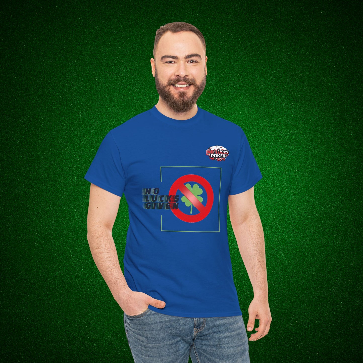 No Lucks Given Large Clover Poker T-Shirt Good Luck All-in
