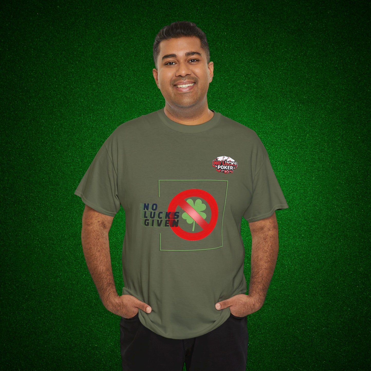 No Lucks Given Large Clover Poker T-Shirt Good Luck All-in