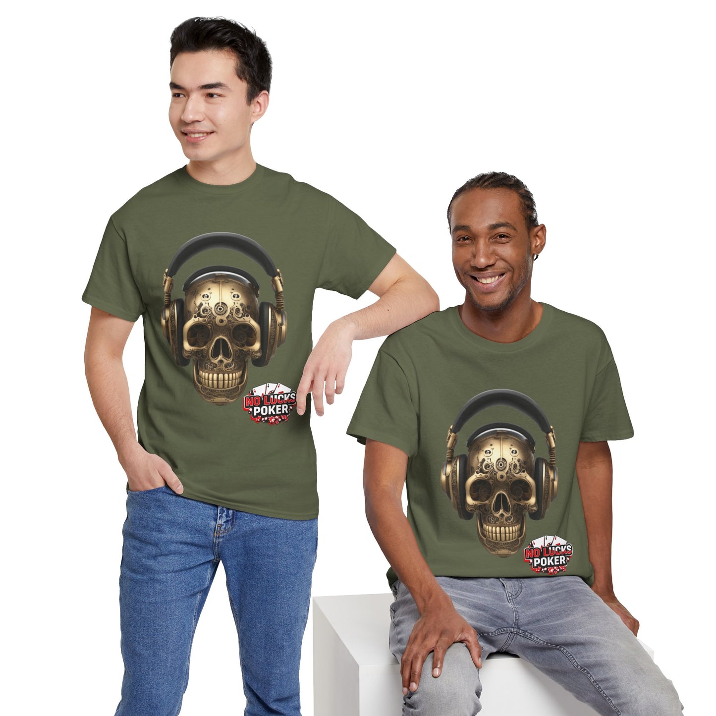 Clockwork steampunk Skull with headphones unisex heavy cotton T-shirt