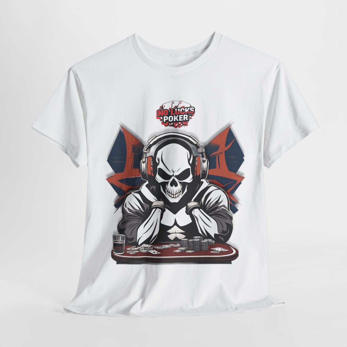 No Lucks Given – Hero/Villain Poker Skull Tee (Headphones Edition)