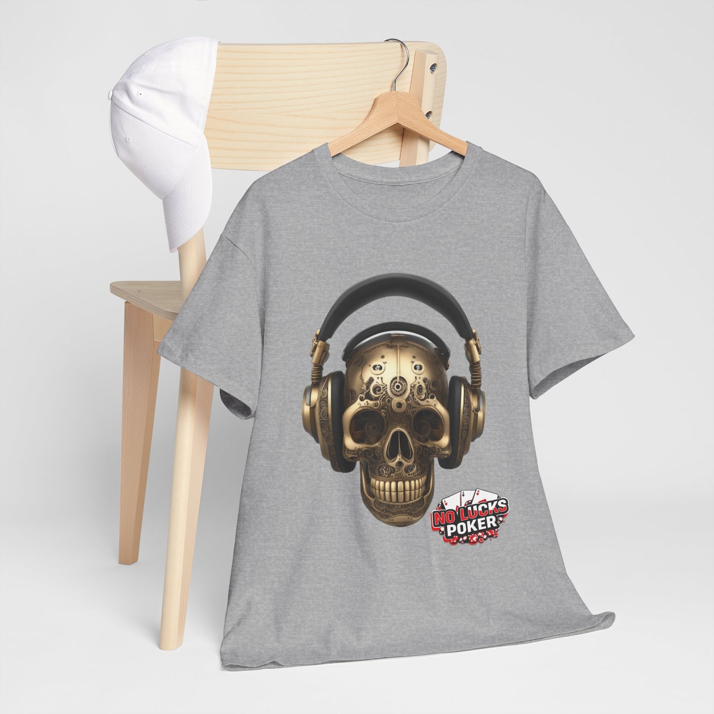 Clockwork steampunk Skull with headphones unisex heavy cotton T-shirt