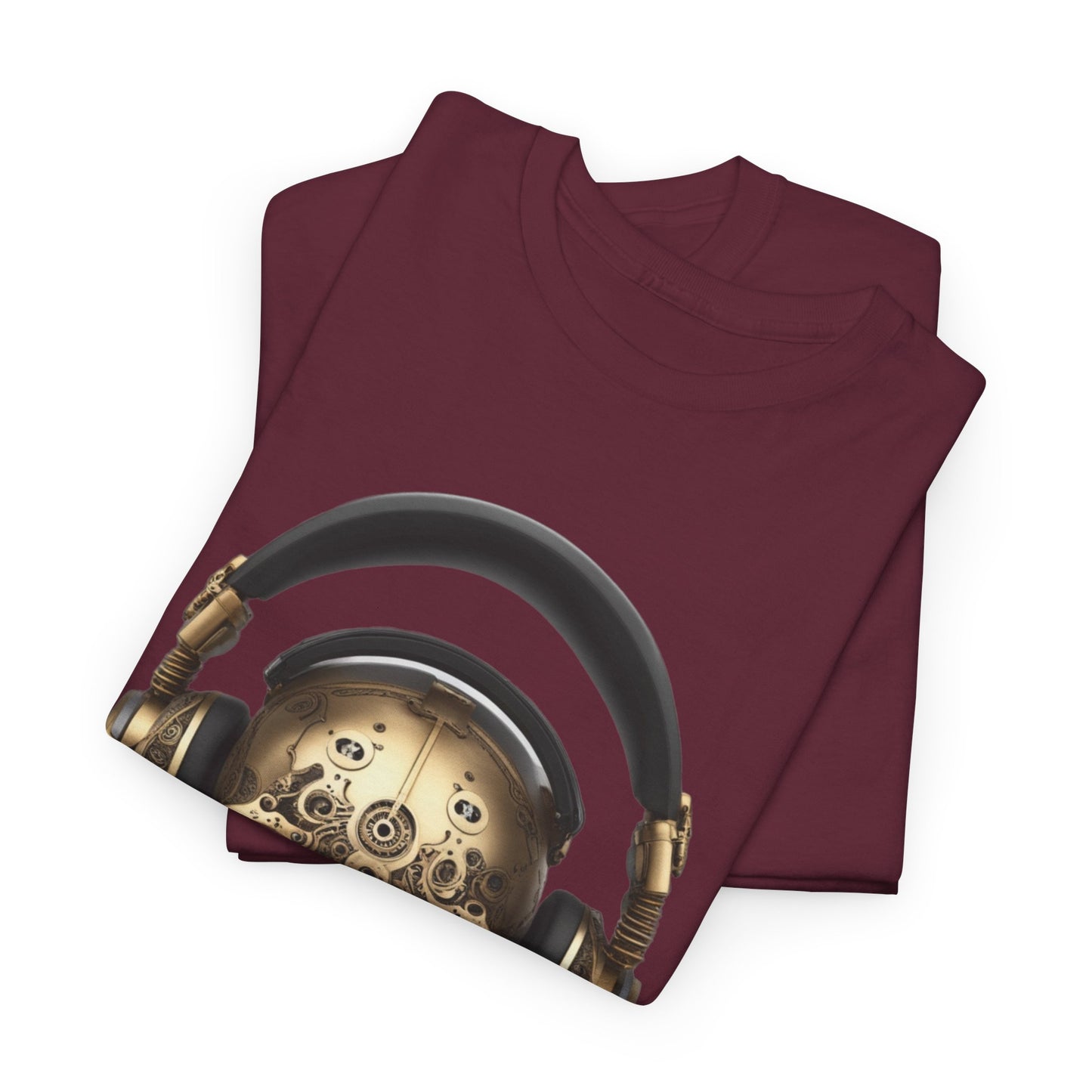 Clockwork steampunk Skull with headphones unisex heavy cotton T-shirt