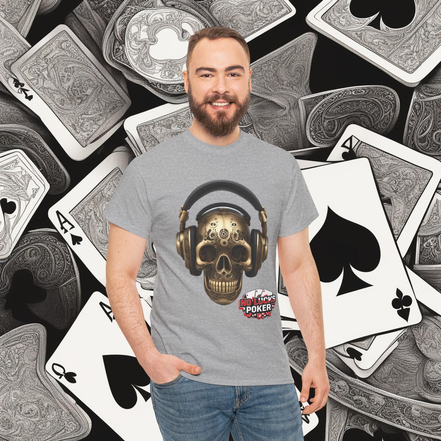 Clockwork steampunk Skull with headphones unisex heavy cotton T-shirt