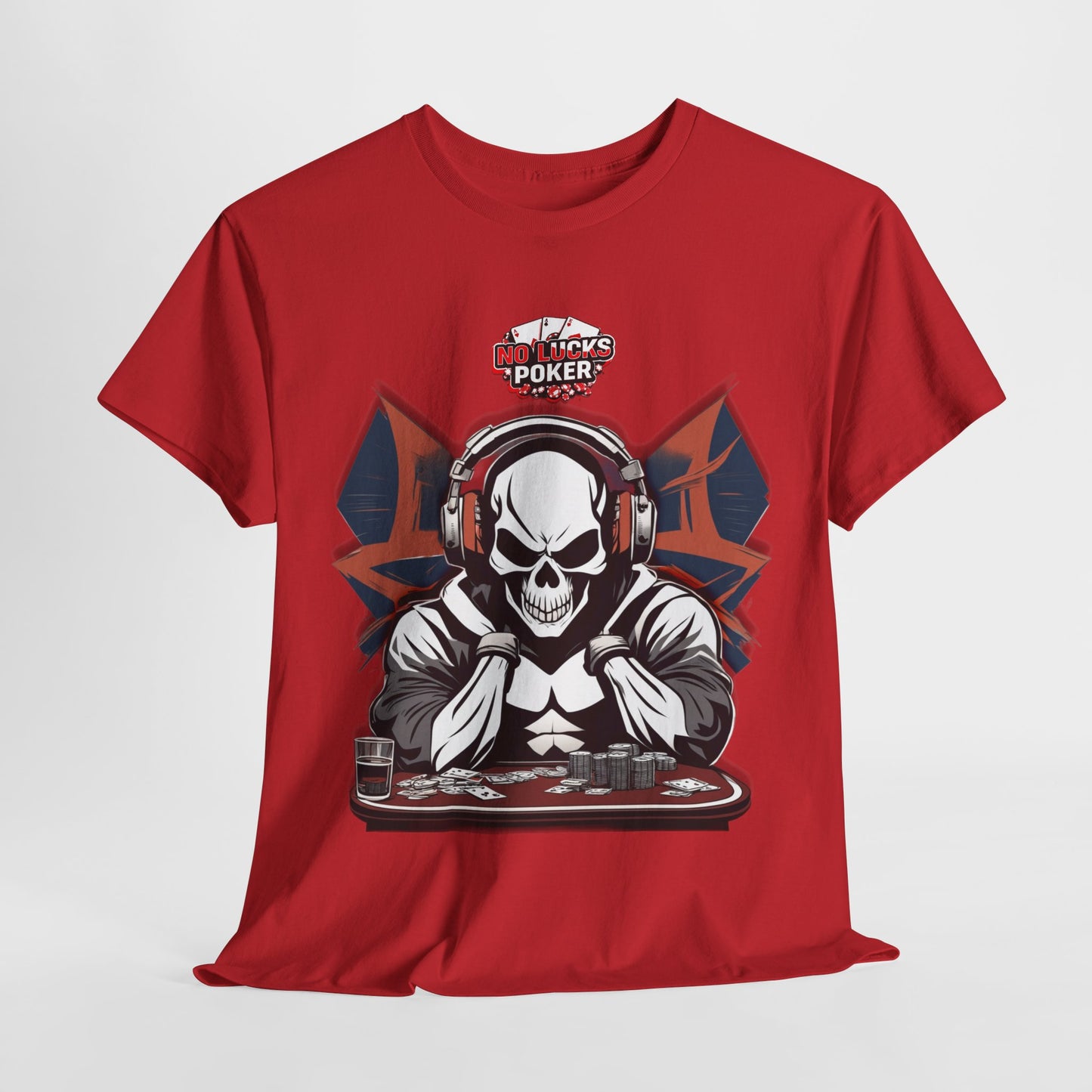No Lucks Given – Hero/Villain Poker Skull Tee (Headphones Edition)