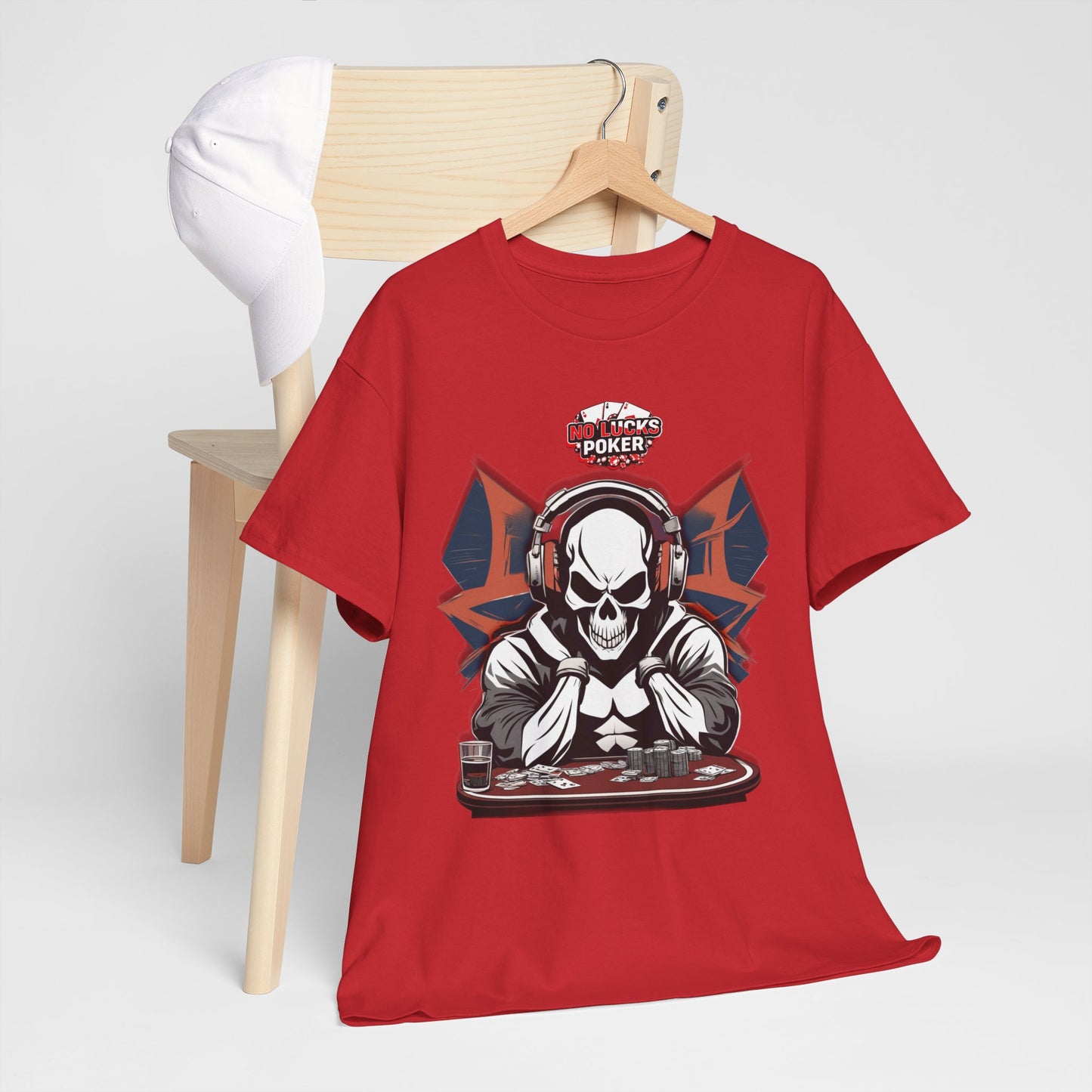 No Lucks Given – Hero/Villain Poker Skull Tee (Headphones Edition)