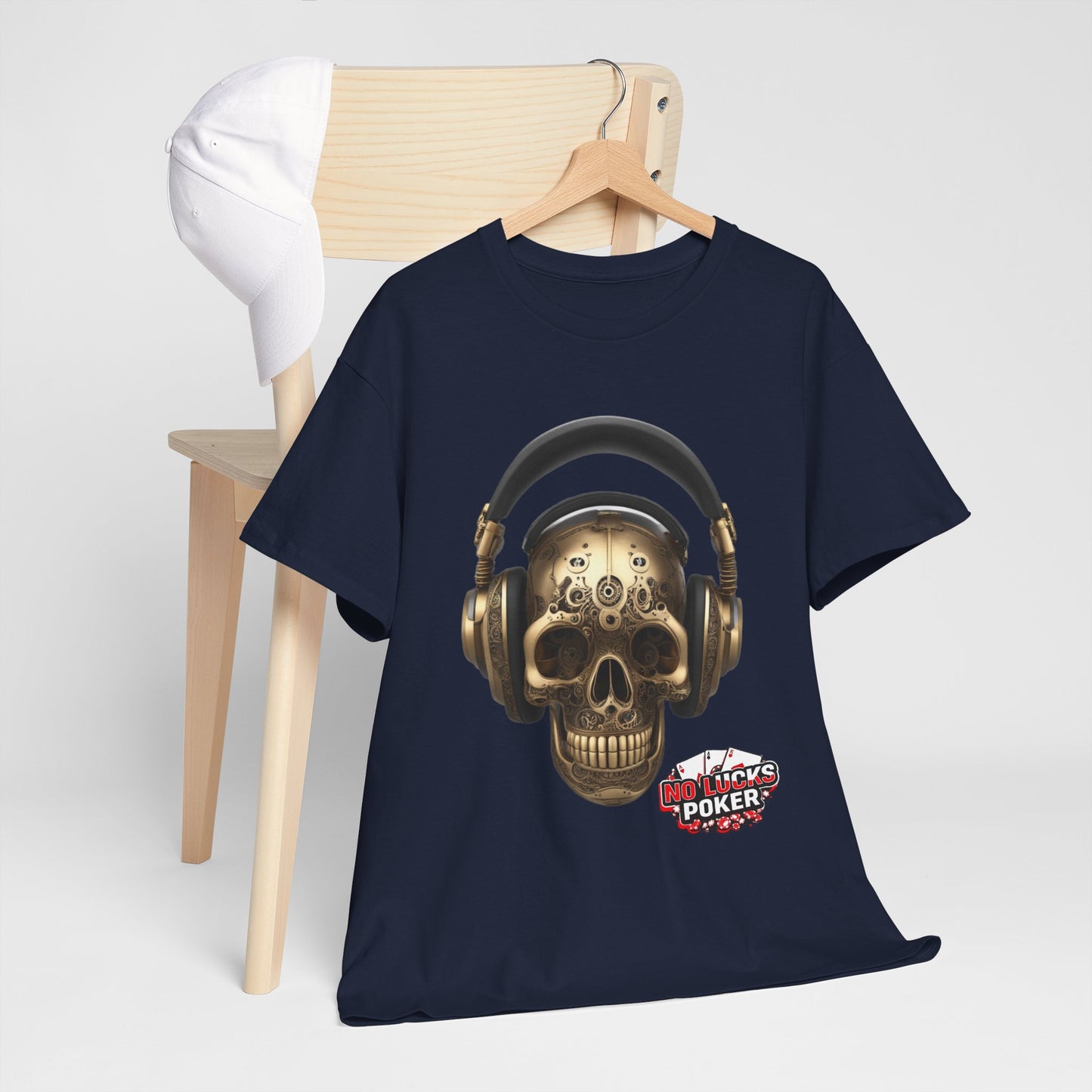 Clockwork steampunk Skull with headphones unisex heavy cotton T-shirt