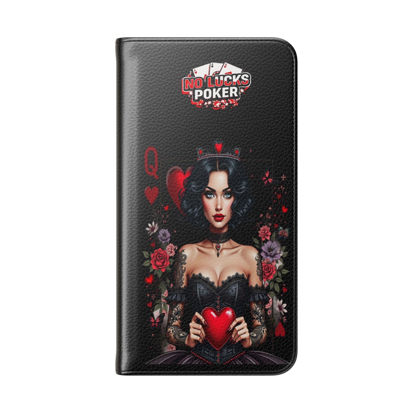 Queen of Hearts Gothic Wallet Phone Case | Zero Lucks – Dark Poker Design – iPhone & Android Phone Cover