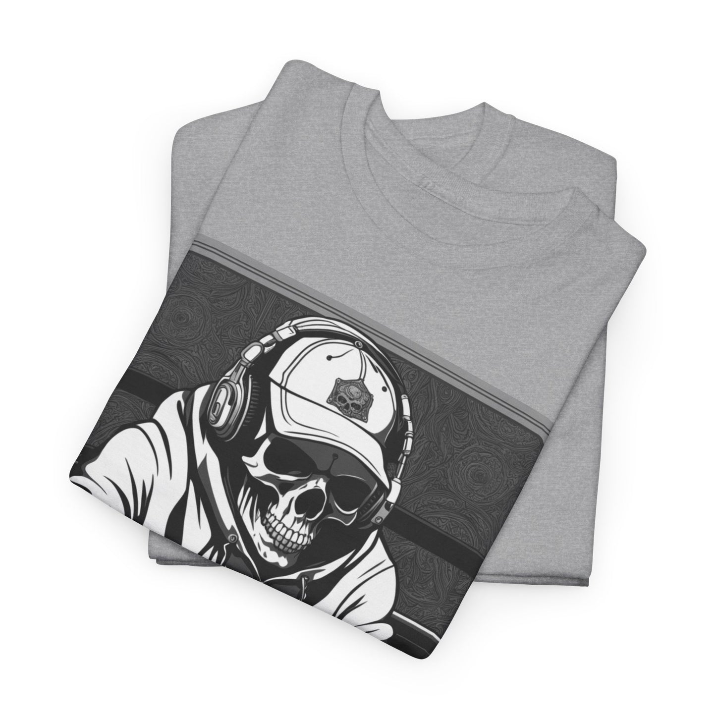 Poker Skull in hoodie and headphones unisex heavy cotton T-shirt No Lucks Given
