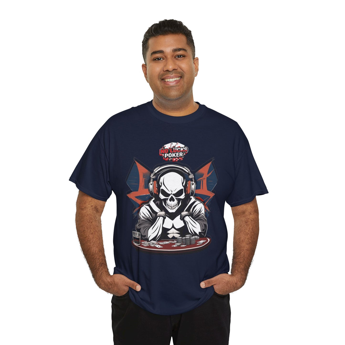 No Lucks Given – Hero/Villain Poker Skull Tee (Headphones Edition)