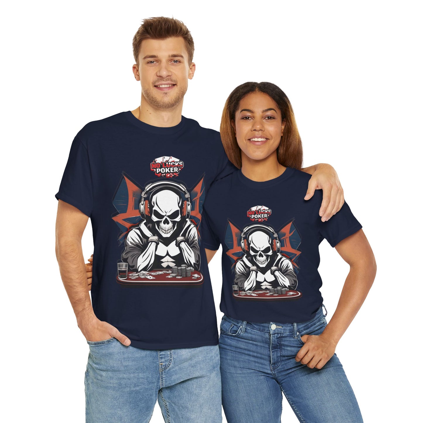 No Lucks Given – Hero/Villain Poker Skull Tee (Headphones Edition)