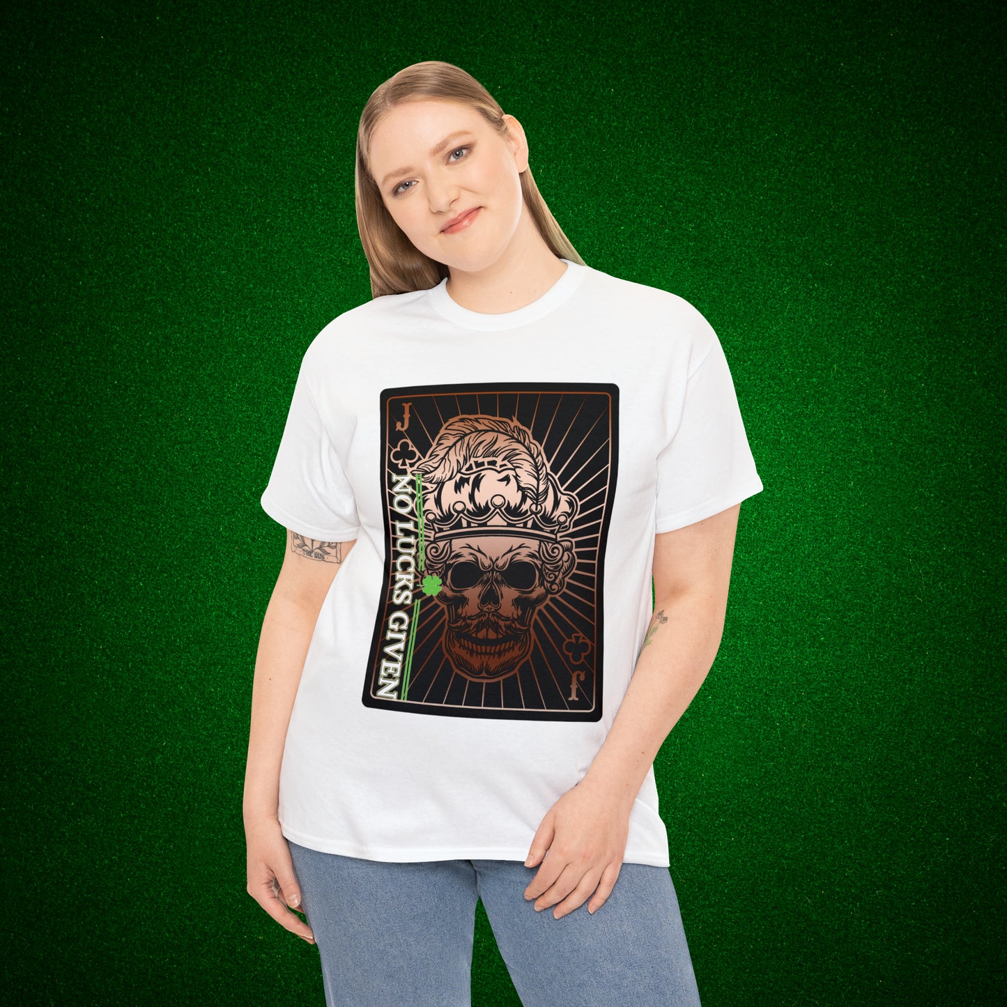 No Lucks Given Jack Skull in Crown of Clubs Copper Poker T-Shirt Must have Good Luck All-in