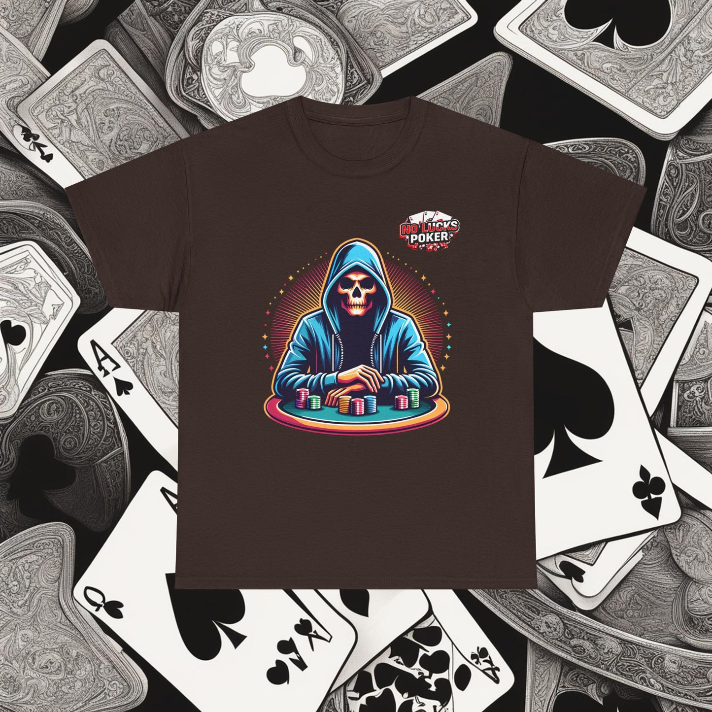 Poker Player with Skull at Poker Table 0 Lucks Given Unisex heavy cotton tee Poker Apparel