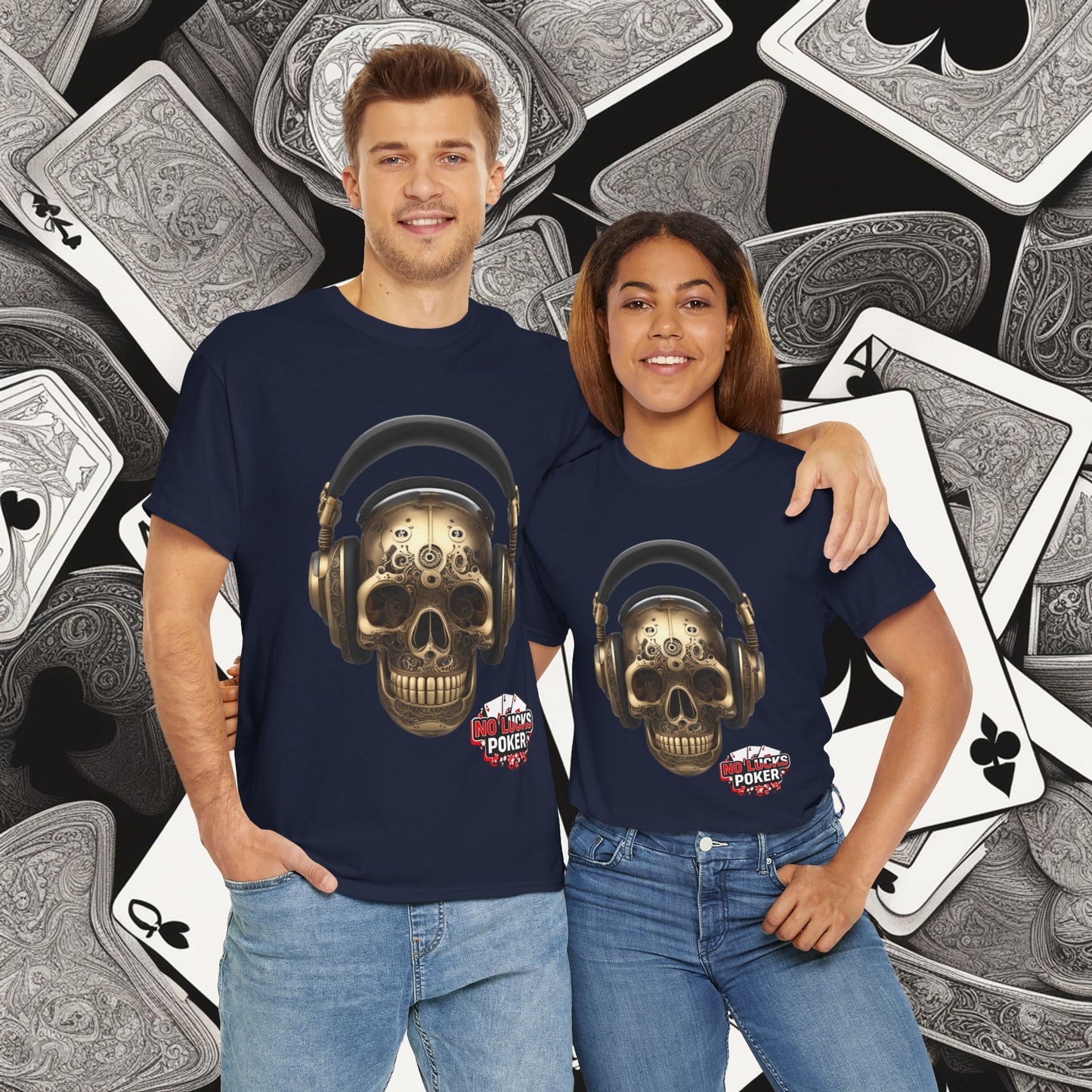 Clockwork steampunk Skull with headphones unisex heavy cotton T-shirt