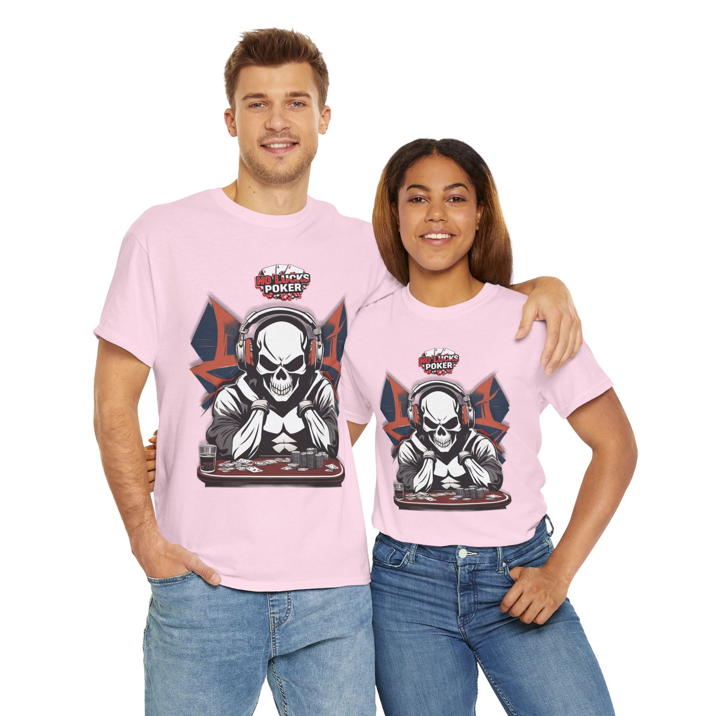 No Lucks Given – Hero/Villain Poker Skull Tee (Headphones Edition)