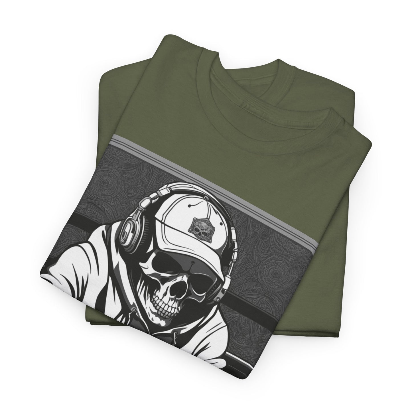 Poker Skull in hoodie and headphones unisex heavy cotton T-shirt No Lucks Given