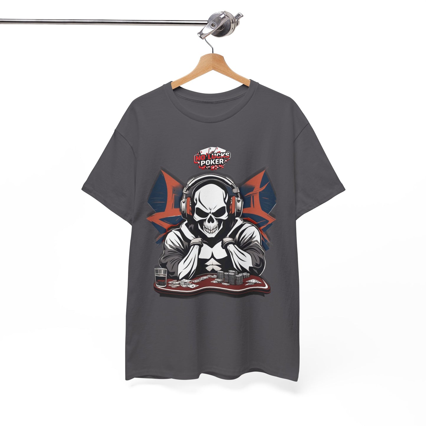 No Lucks Given – Hero/Villain Poker Skull Tee (Headphones Edition)