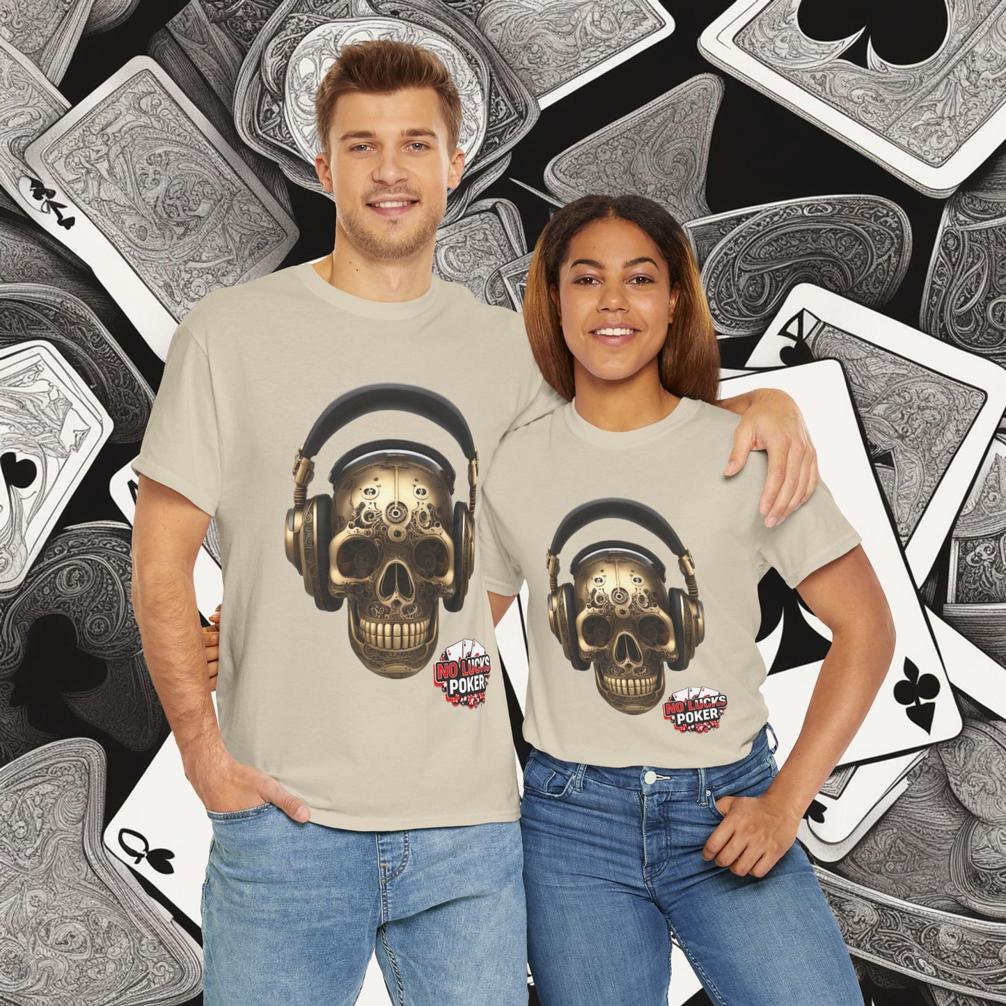 Clockwork steampunk Skull with headphones unisex heavy cotton T-shirt