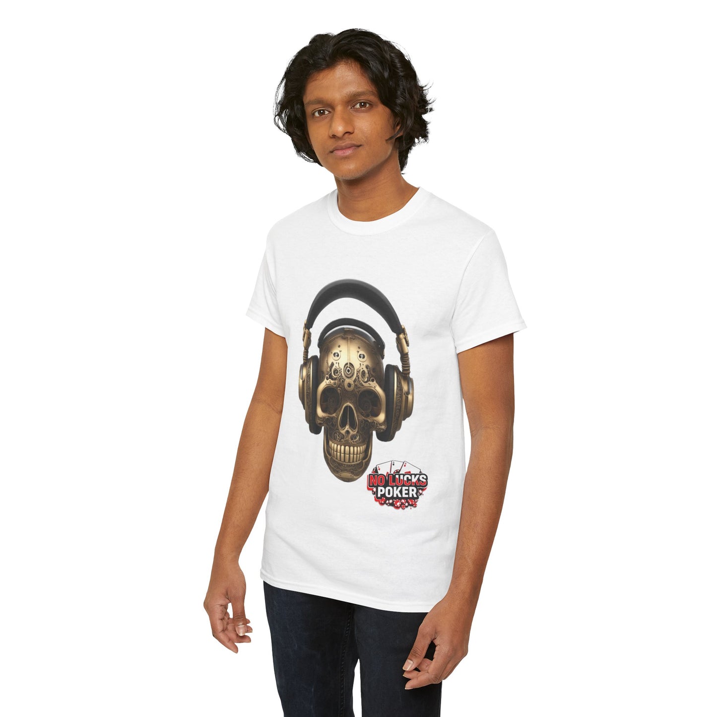 Clockwork steampunk Skull with headphones unisex heavy cotton T-shirt