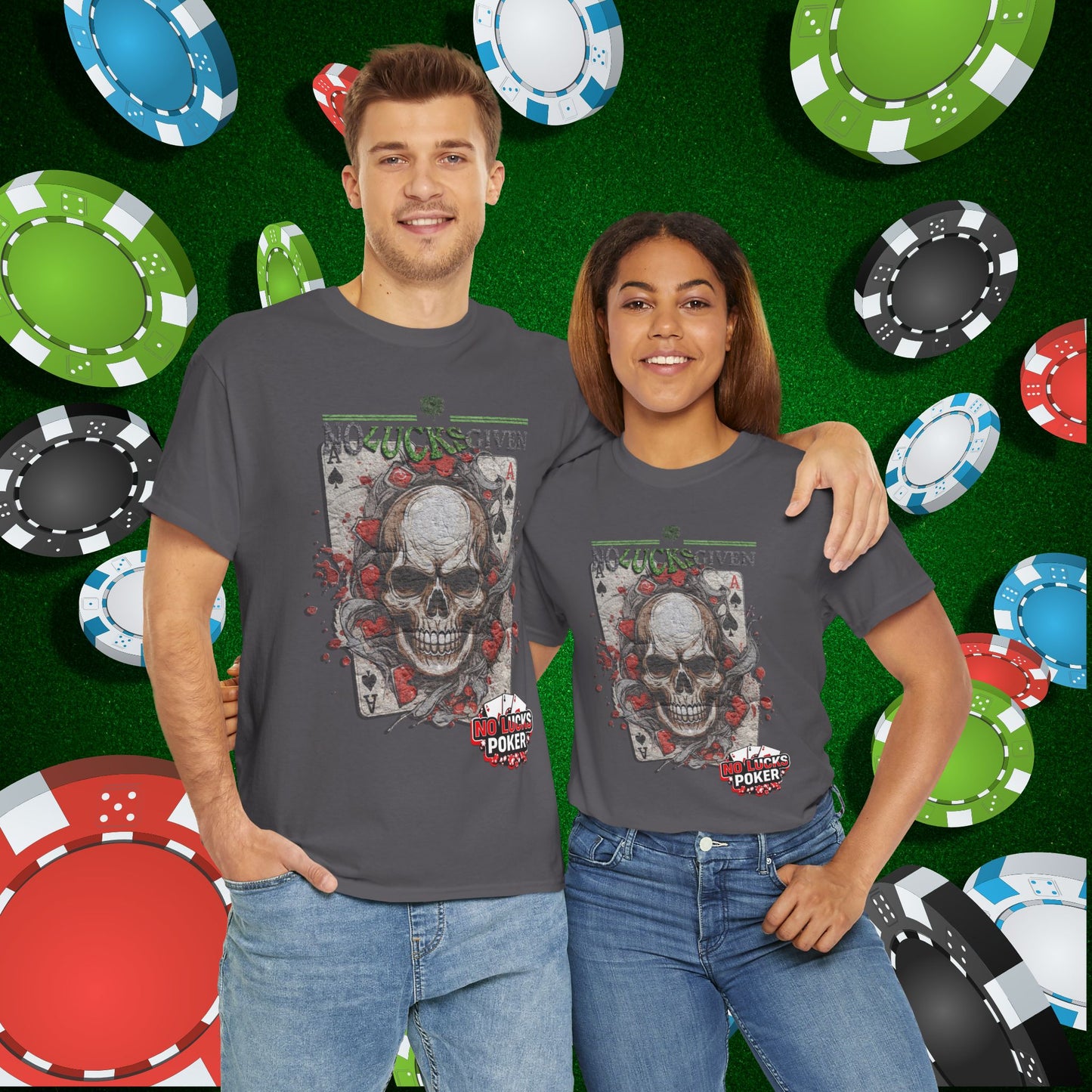 No Lucks Given Skull Breaking thru Ace of Spades T-Shirt Must have Good Luck All-in