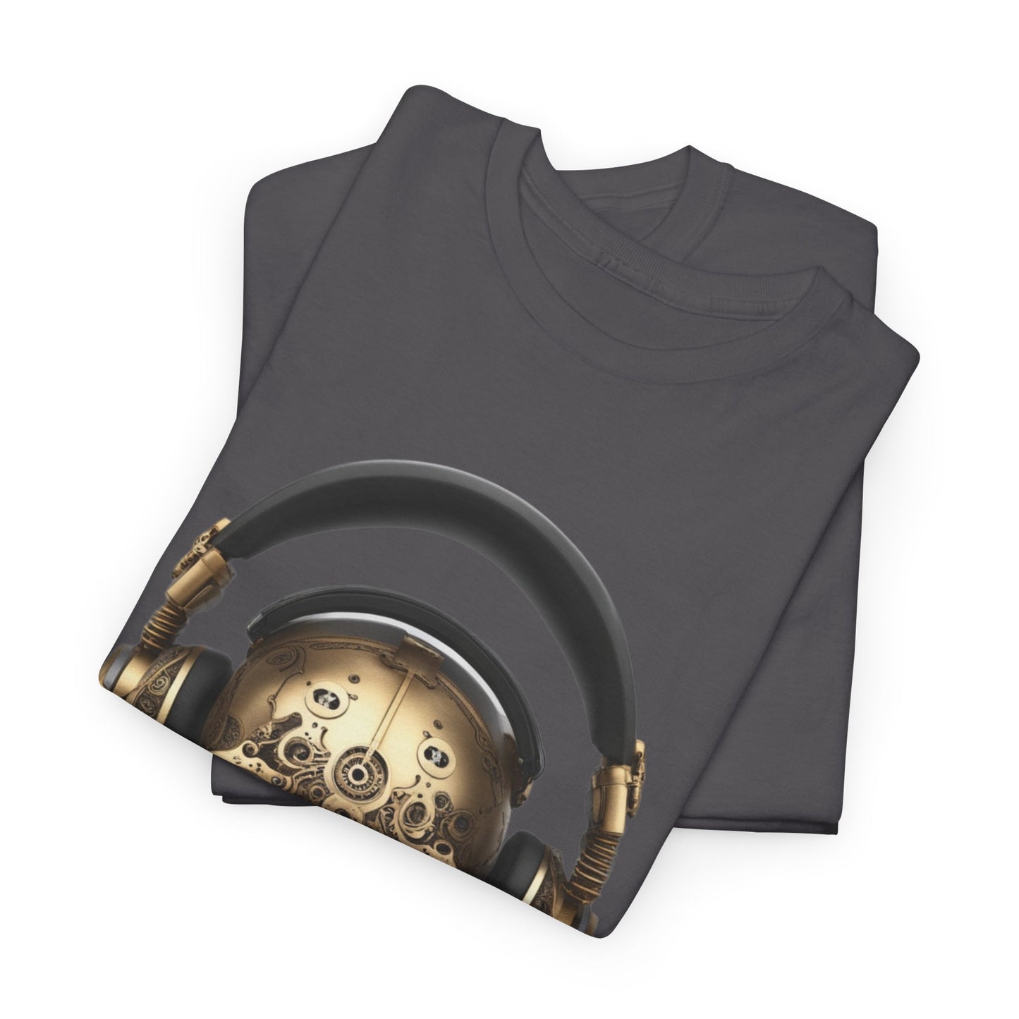 Clockwork steampunk Skull with headphones unisex heavy cotton T-shirt