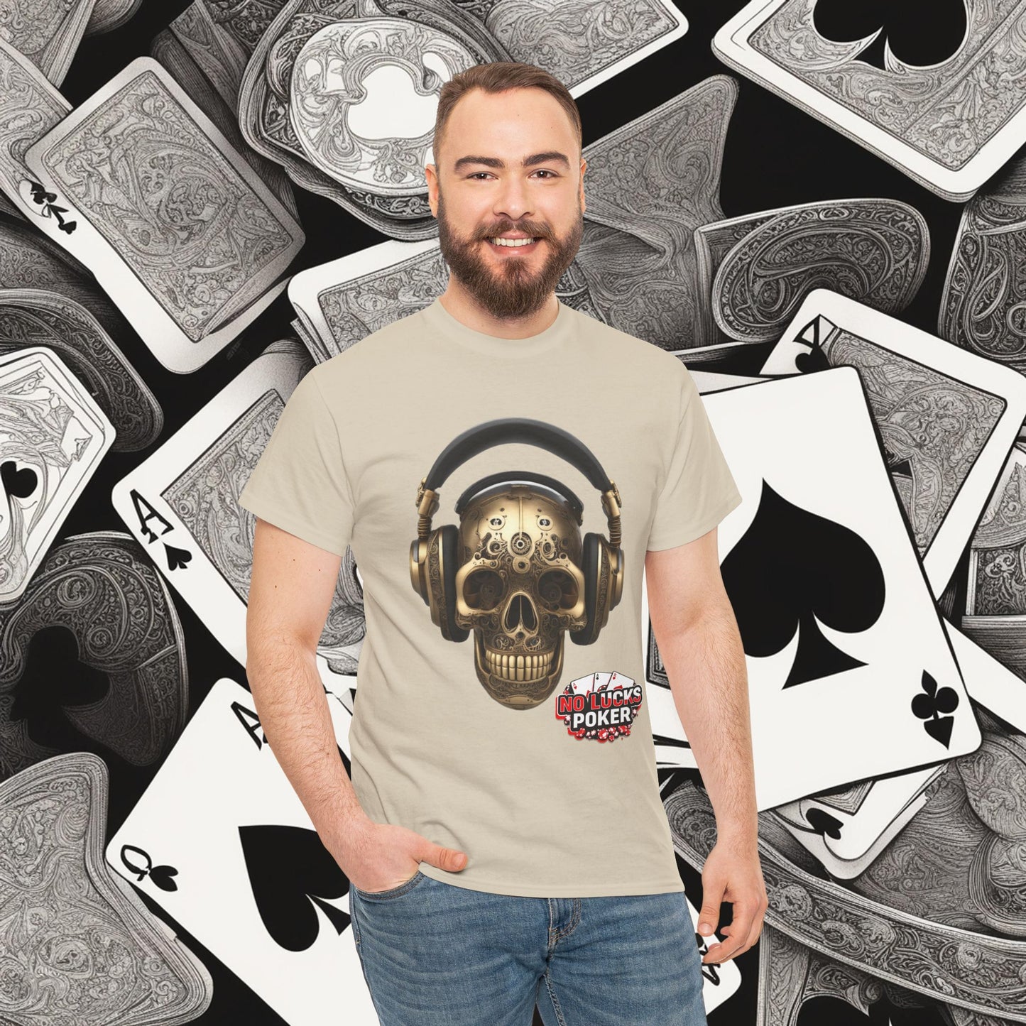 Clockwork steampunk Skull with headphones unisex heavy cotton T-shirt