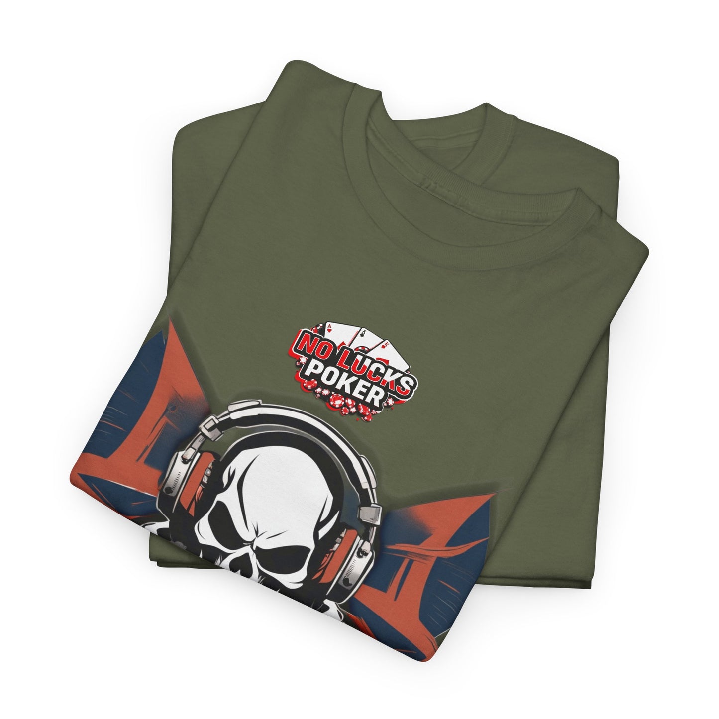 No Lucks Given – Hero/Villain Poker Skull Tee (Headphones Edition)