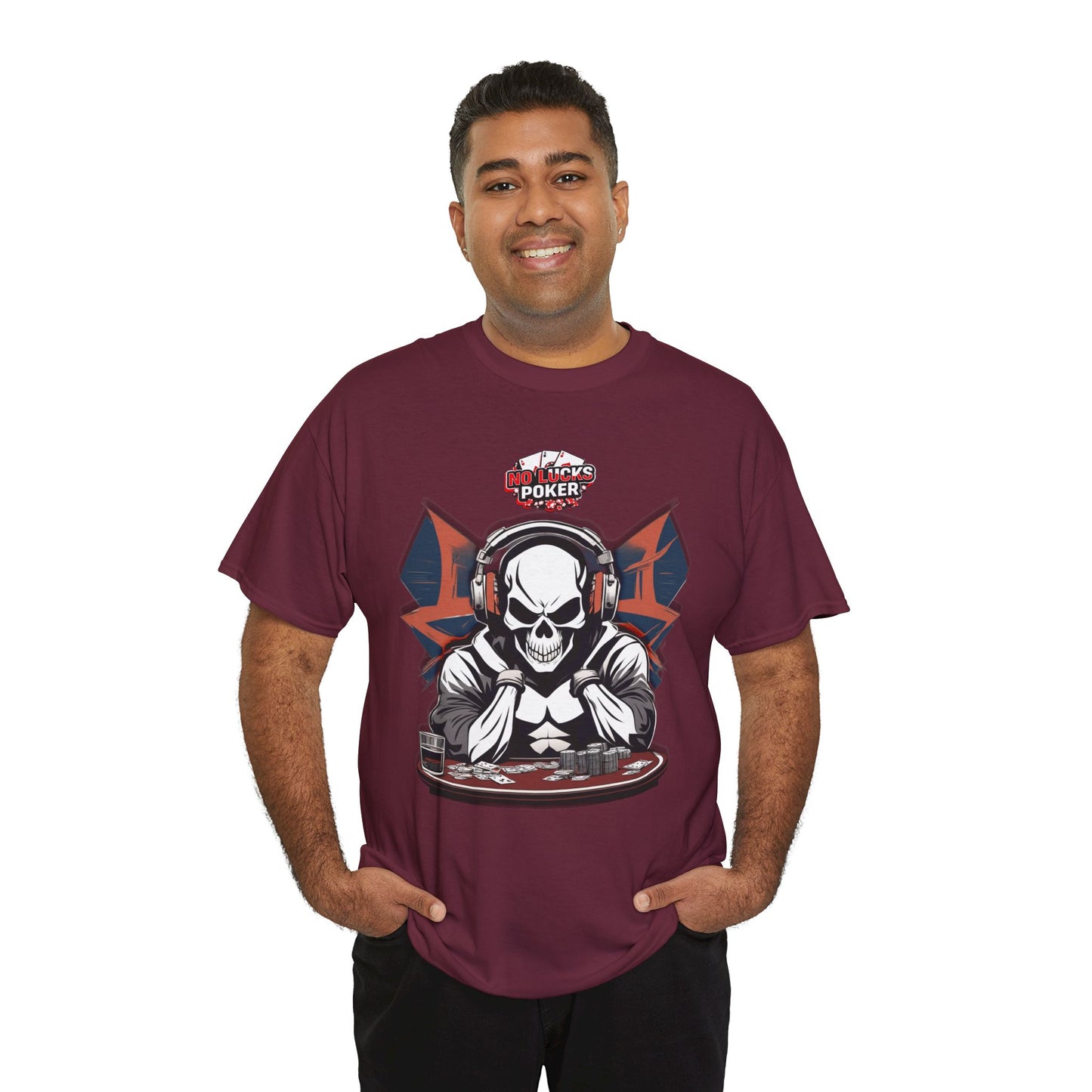 No Lucks Given – Hero/Villain Poker Skull Tee (Headphones Edition)