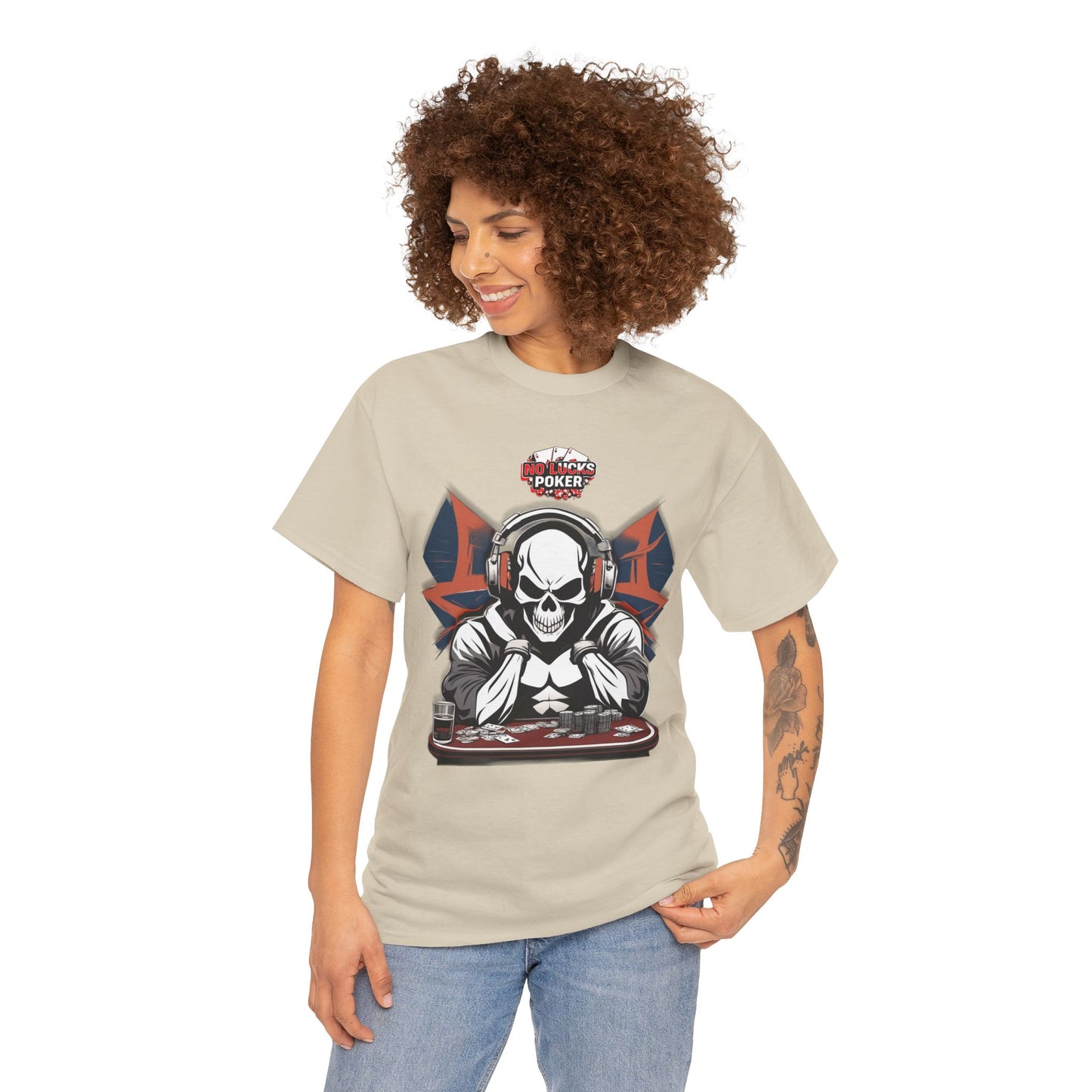 No Lucks Given – Hero/Villain Poker Skull Tee (Headphones Edition)