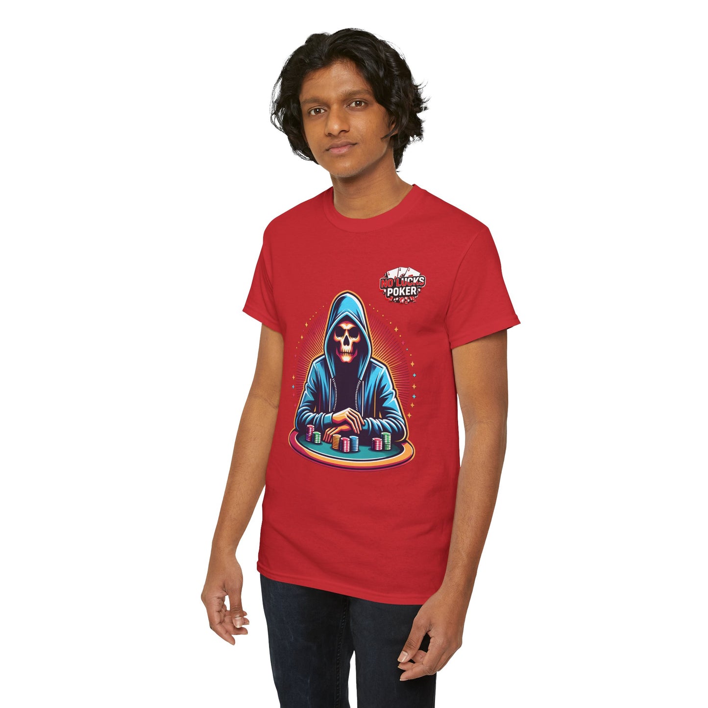Poker Player with Skull at Poker Table 0 Lucks Given Unisex heavy cotton tee Poker Apparel