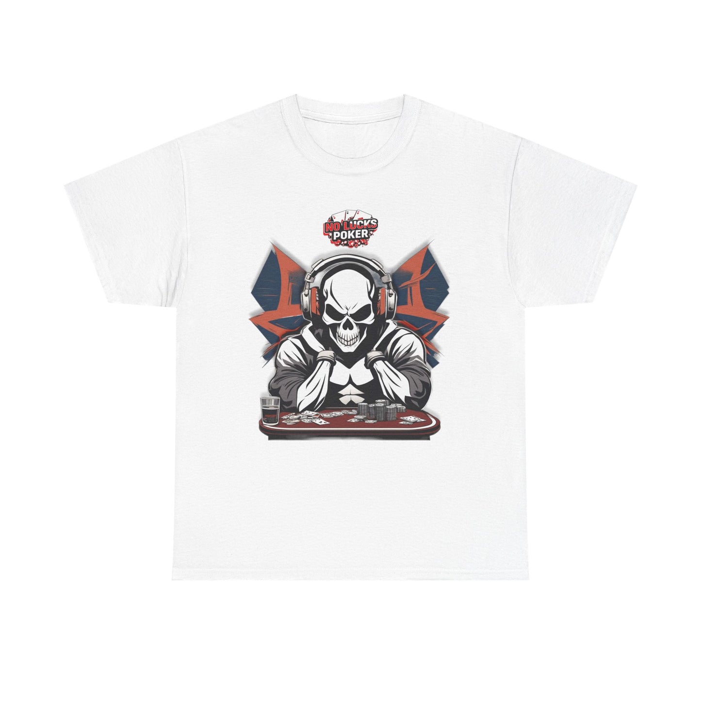 No Lucks Given – Hero/Villain Poker Skull Tee (Headphones Edition)