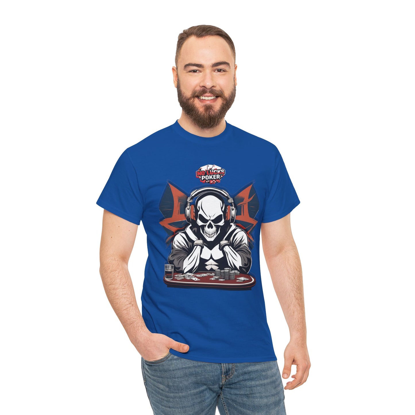No Lucks Given – Hero/Villain Poker Skull Tee (Headphones Edition)
