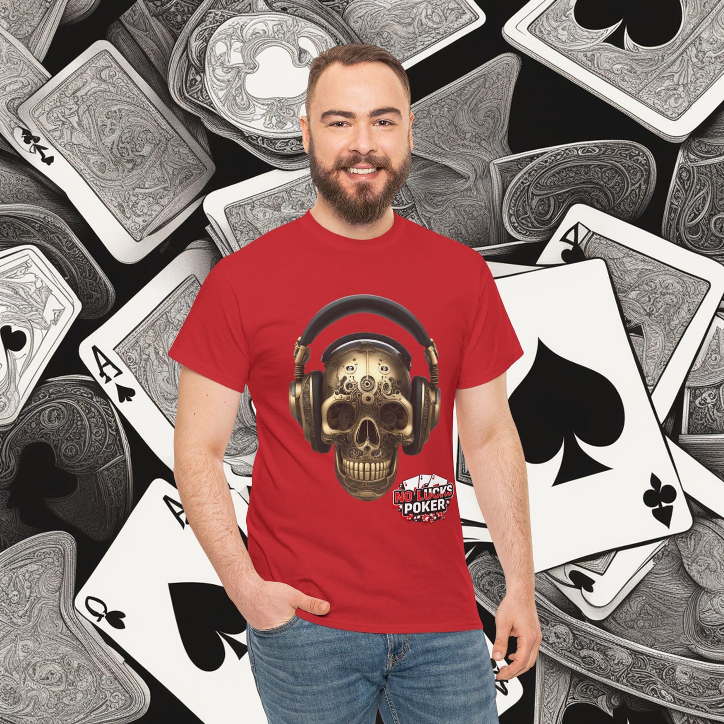Clockwork steampunk Skull with headphones unisex heavy cotton T-shirt