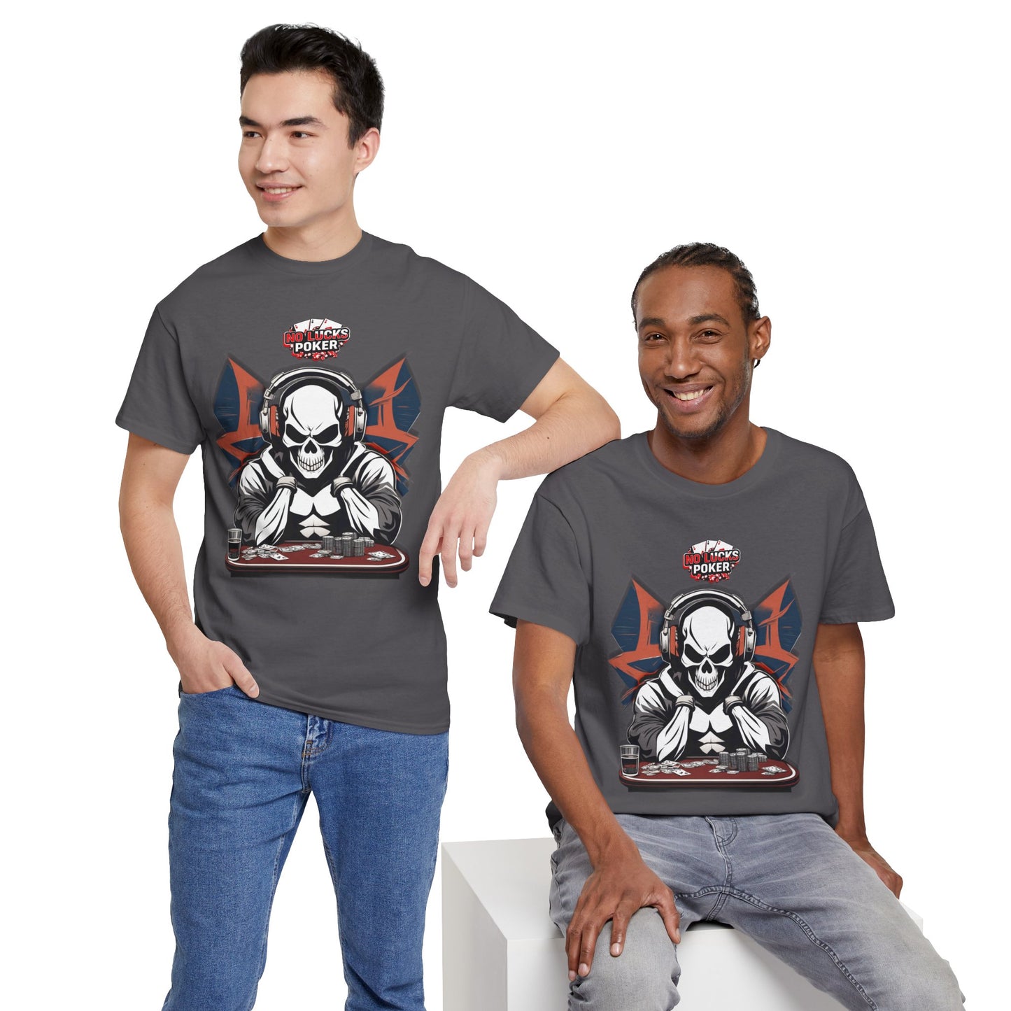 No Lucks Given – Hero/Villain Poker Skull Tee (Headphones Edition)